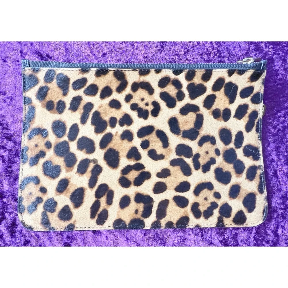 J Crew Leopard‎ Print Calf Hair Pouch Clutch Bag Cheetah Animal Print Handbag
